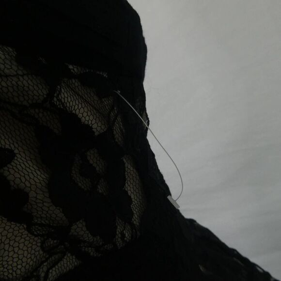 Angie Strapless Nude Illusion Floral Lace Overlay Dress Empire High Waist Black - Picture 8 of 10